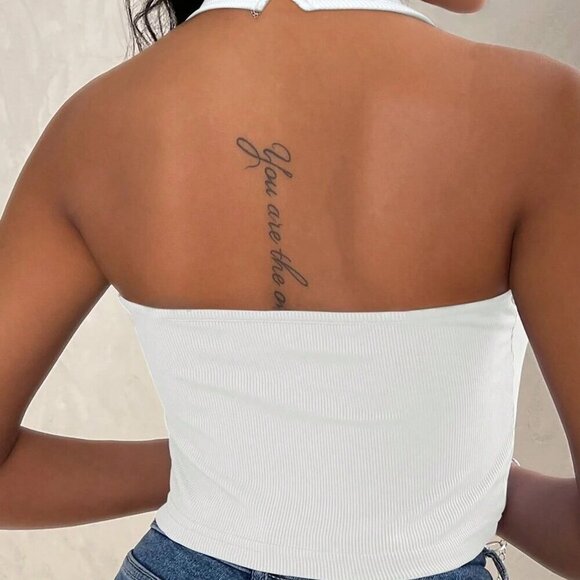 White Casual Women's Rib Knit Halter Top - Picture 2 of 3